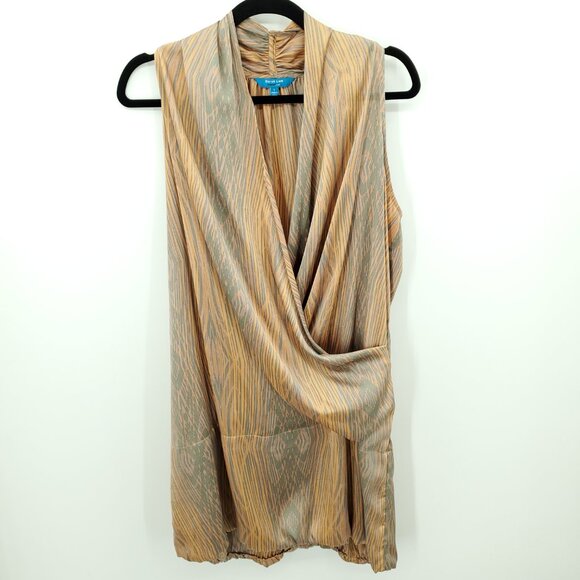 Derek Lam for DesigNation Bubble-Hem Surplice Satin Mini Dress L Woodgrain - Picture 3 of 14